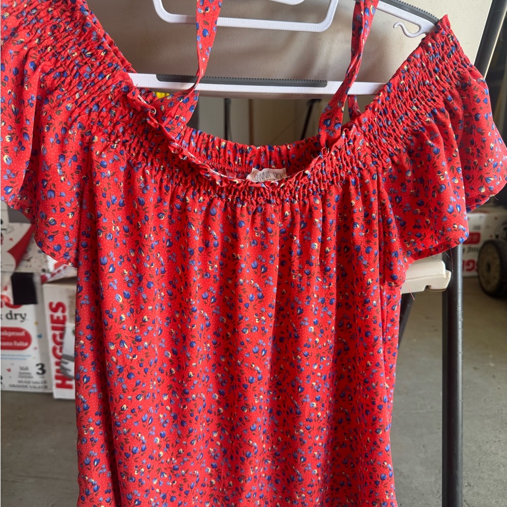 Women’s Red Floral Off-Shoulder Top